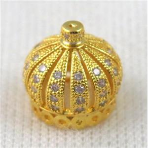 paved zircon copper bead, crown, gold plated, approx 16mm dia [FDZN118]