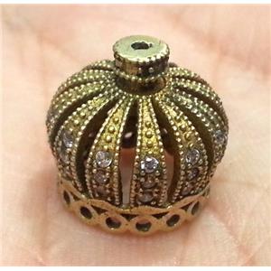 paved zircon copper bead, crown, brass, approx 16mm dia [FDZN119]
