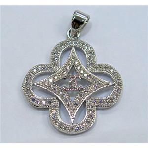 paved zircon copper pendant, platinum plated, approx 25x20mm [FDZN121]