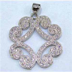paved zircon copper pendant, platinum plated, approx 25x30mm [FDZN122]