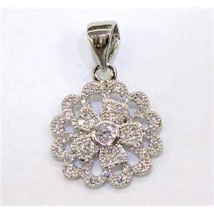 paved zircon copper pendant, platinum plated, approx 12-18mm [FDZN123]