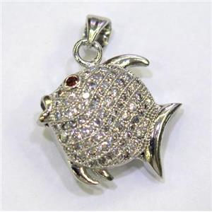 paved zircon copper pendant, platinum plated, approx 20-22mm [FDZN125]