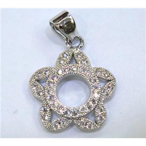 paved zircon copper pendant, platinum plated, approx 18-22mm [FDZN126]