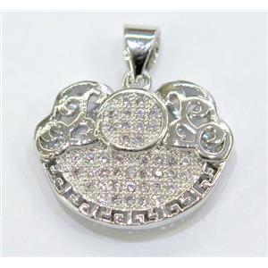 paved zircon copper pendant, platinum plated, approx 20-25mm [FDZN127]