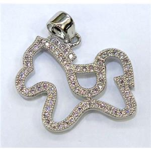 paved zircon copper pendant, platinum plated, approx 35-40mm [FDZN128-169]