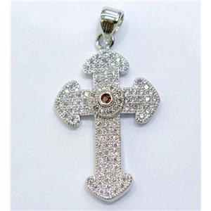 paved zircon copper pendant, platinum plated, approx 18-35mm [FDZN129]