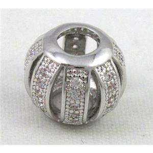 Zircon, bracelet spacer, copper bead, platinum plated, approx 12mm dia, 5mm hole [FDZN13]