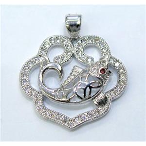 paved zircon copper pendant, platinum plated, approx 25-30mm [FDZN131]
