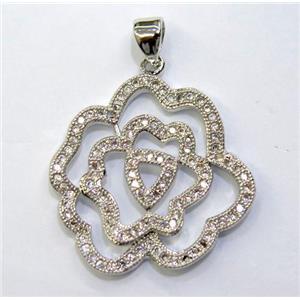 paved zircon copper pendant, platinum plated, approx 25-30mm [FDZN132]
