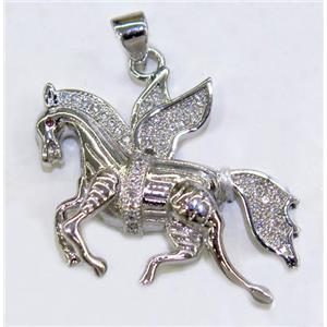 paved zircon copper pendant, platinum plated, approx 20-33mm [FDZN134]