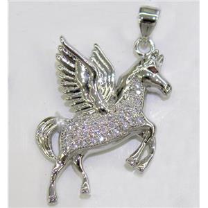 paved zircon copper pendant, platinum plated, approx 20-33mm [FDZN136]
