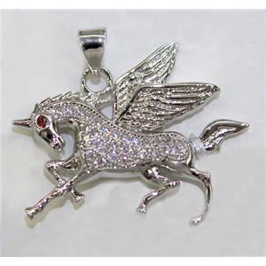paved zircon copper pendant, platinum plated, approx 20-33mm [FDZN137]