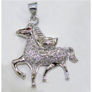 paved zircon copper pendant, platinum plated, approx 20-33mm [FDZN138]