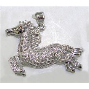 paved zircon copper pendant, platinum plated, approx 20-33mm [FDZN139]