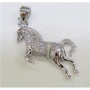 paved zircon copper pendant, platinum plated, approx 20-33mm [FDZN140]