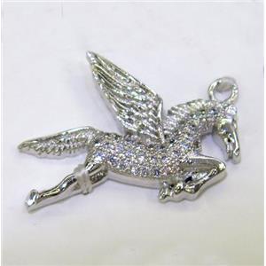 paved zircon copper pendant, platinum plated, approx 20-33mm [FDZN141]