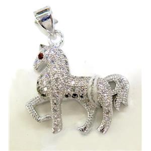 paved zircon copper pendant, platinum plated, approx 20-33mm [FDZN142]