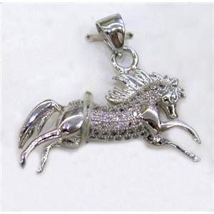 paved zircon copper pendant, platinum plated, approx 20-33mm [FDZN147]