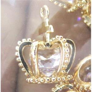 crown pendant with crystal, copper, gold plated, approx 16x12mm [FDZN150]