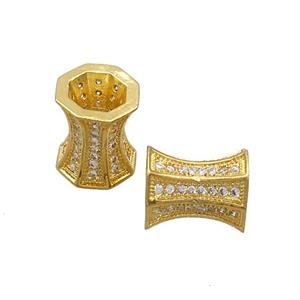 paved zircon copper spacer tube beads, gold plated, approx 12x10mm, 5mm hole [FDZN158]