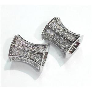 paved zircon copper spacer tube beads, platinum plated, approx 12x10mm, 5mm hole [FDZN159]