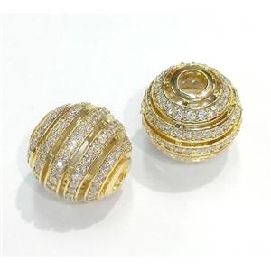 paved zircon copper bead, round, gold plated, approx 14mm dia [FDZN161]