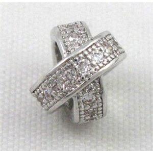 Zircon, bracelet spacer, copper bead, platinum plated, approx 8mm dia [FDZN22]