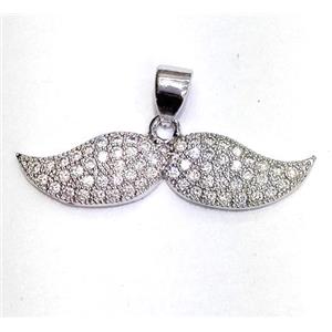 Copper Mustche Pendant Pave Zircon Platinum Plated, approx 14-30mm [FDZN224]