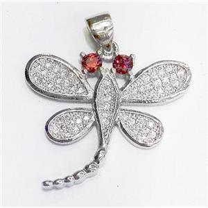 zircon, copper pendant, dragonfly, platinum plated, approx 18-30mm [FDZN225]