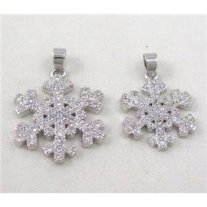zircon, snowflake, copper pendant, platinum plated, approx 20mm dia [FDZN226-L]