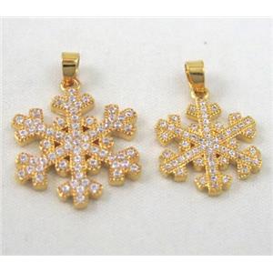 zircon, snowflake, copper pendant, gold plated, approx 20mm dia [FDZN227-L]