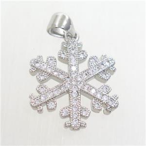 zircon, snowflake, copper pendant, silver plated, approx 20mm dia [FDZN228]