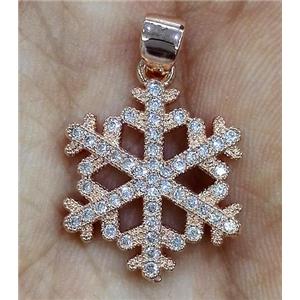 zircon, snowflake, copper pendant, red copper plated, approx 20mm dia [FDZN229]