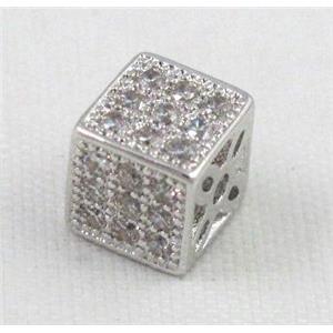 Zircon, bracelet spacer, copper bead, platinum plated, 6x6x6mm [FDZN23-6MM]