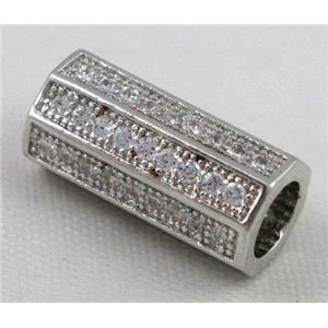 Zircon, bracelet spacer, copper tube bead, platinum plated, approx 8x15mm, 5mm hole [FDZN26]