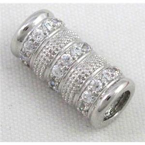 Zircon, bracelet spacer, copper tube bead, platinum plated, approx 7x14mm, 4mm hole [FDZN27]