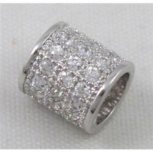 Zircon, bracelet spacer, copper tube bead, platinum plated, approx 8x8mm, 5mm hole [FDZN28]