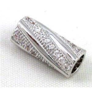 Zircon, bracelet spacer, copper tube bead, platinum plated, approx 7x14mm, 4mm hole [FDZN30]