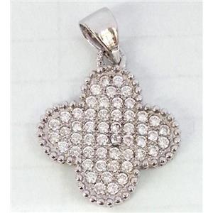 Copper Clover Pendant Pave Zircon Platinum Plated, approx 17x20mm [FDZN62]