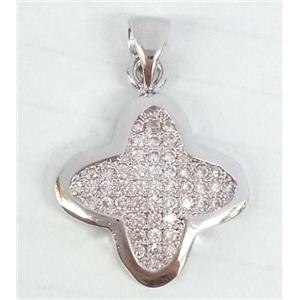 Copper Clover Pendant Pave Zircon Platinum Plated, approx 16mm dia [FDZN64]