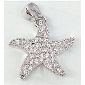 Copper Starfish Pendant Pave Zircon Platinum Plated, approx 18mm dia [FDZN66]