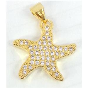 Copper Starfish Pendant Pave Zircon Gold Plated, approx 18mm dia [FDZN67]