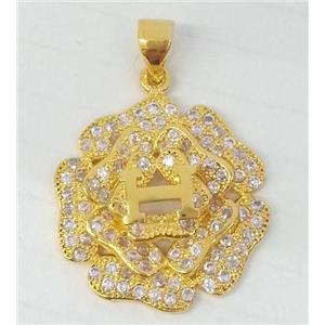 Zircon, copper pendant, gold plated, approx 20mm dia [FDZN70]