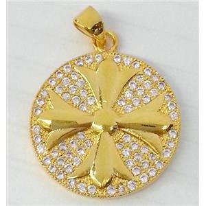 Zircon, copper pendant, gold plated, approx 20mm dia [FDZN71]