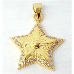 Copper Star Pendant Pave Zircon Gold Plated, approx 18mm dia [FDZN72]