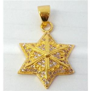 Copper Star Pendant Pave Zircon Gold Plated, approx 20mm dia [FDZN73]