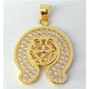 Zircon, copper pendant, gold plated, approx 20x25mm [FDZN81]