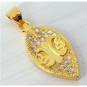 Zircon, copper pendant, gold plated, approx 10x24mm [FDZN82]