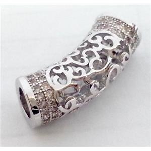 Zircon, bracelet bar, copper tube, platinum plated, approx 7x20mm [FDZN96]