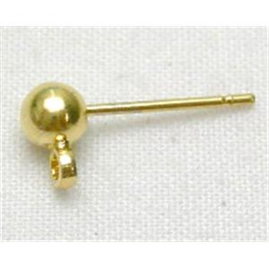 Post Earring, copper, gold plated, 4mm ball, 14.3mm length [FD-GP-RHE]